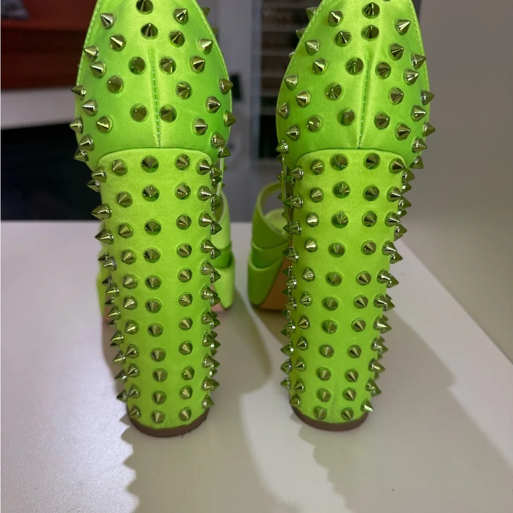 Studded Neon Lime Platform Sandals - Women
